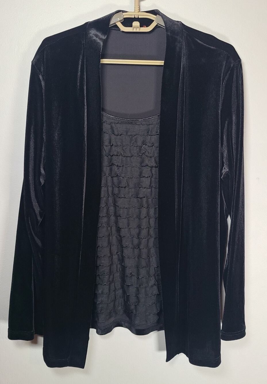 NOTATIONS Black Velvet Cardigan Overlay Top 2X Whimsigoth Ruffle Dark Romantic